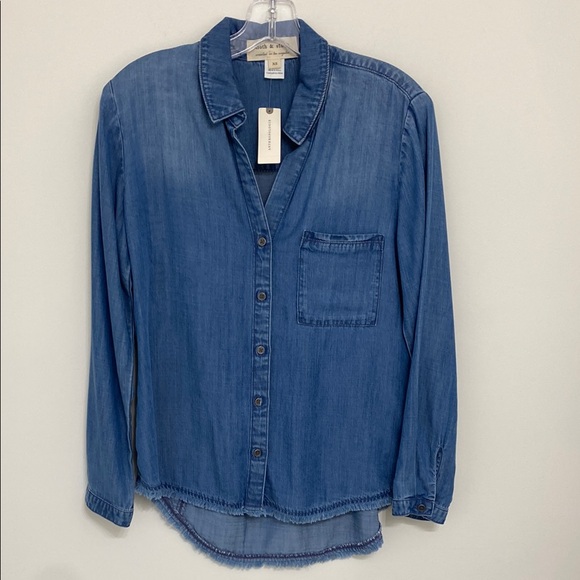 Anthropologie Tops - Cloth & Stone | Anthropologie Blue Denim Button Down Top Fringed Hem X-small